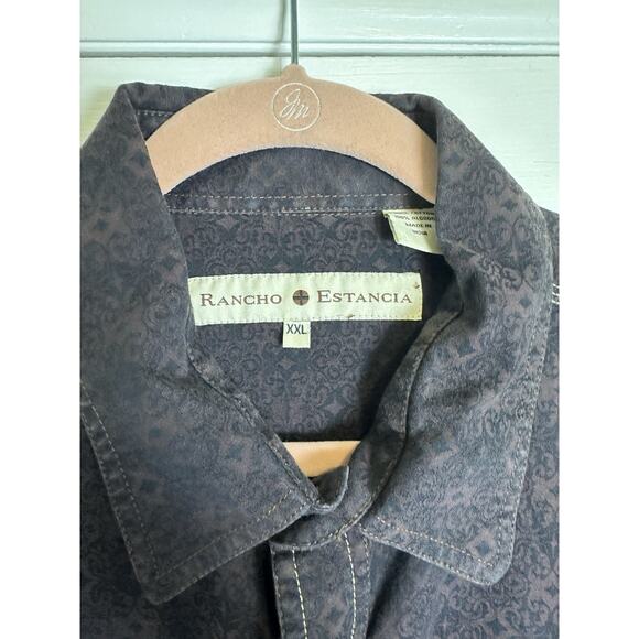 Rancho Estancia Western Floral Pearl Snap Shirt Gray Blue Mens Cowboy Rodeo XXL - Picture 2 of 8